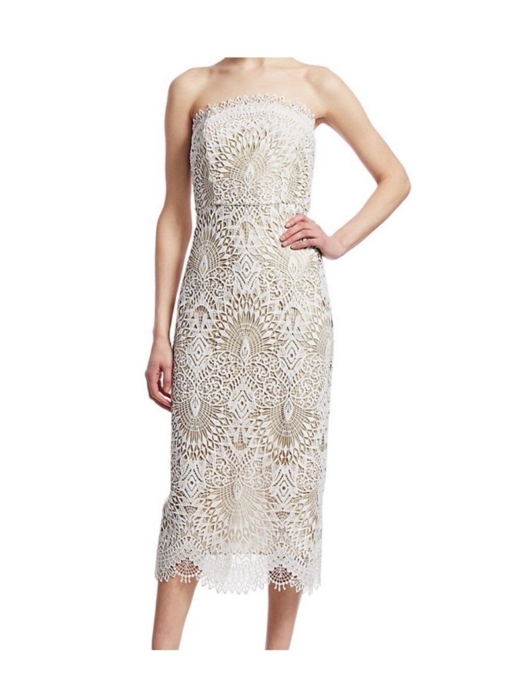 Badgley Mischa Strapless White Lace Sheath Dress